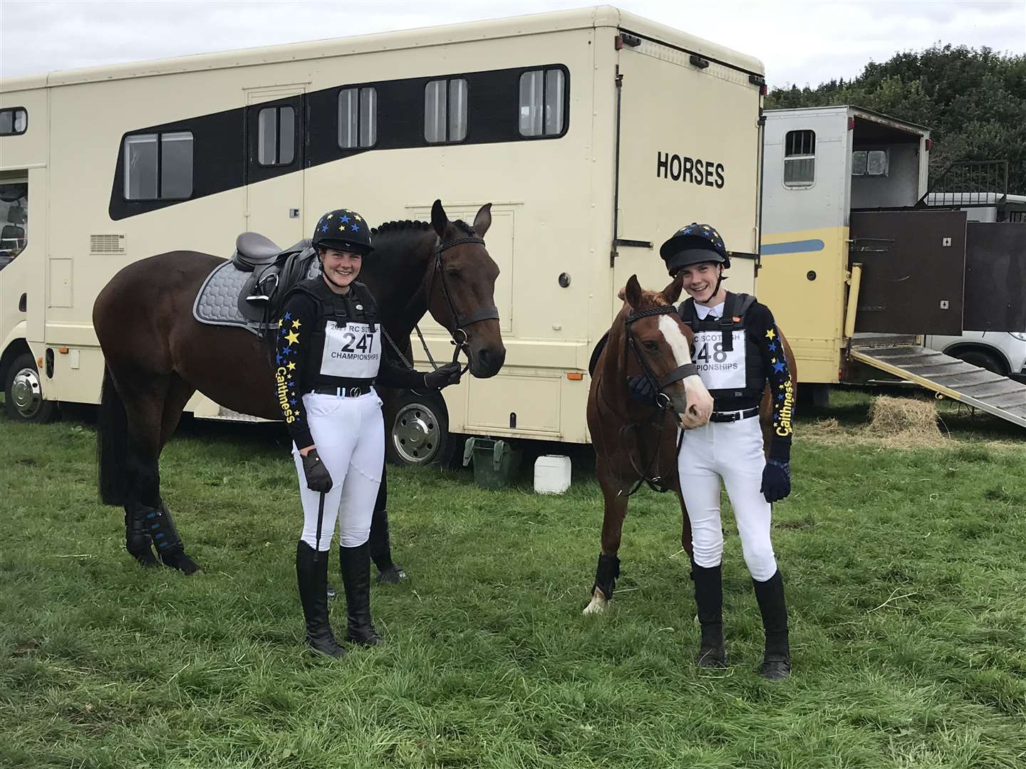 Keeping it in the family. Morven and Liam Mackenzie looking smart in the Caithness Riding Club cross country colours.