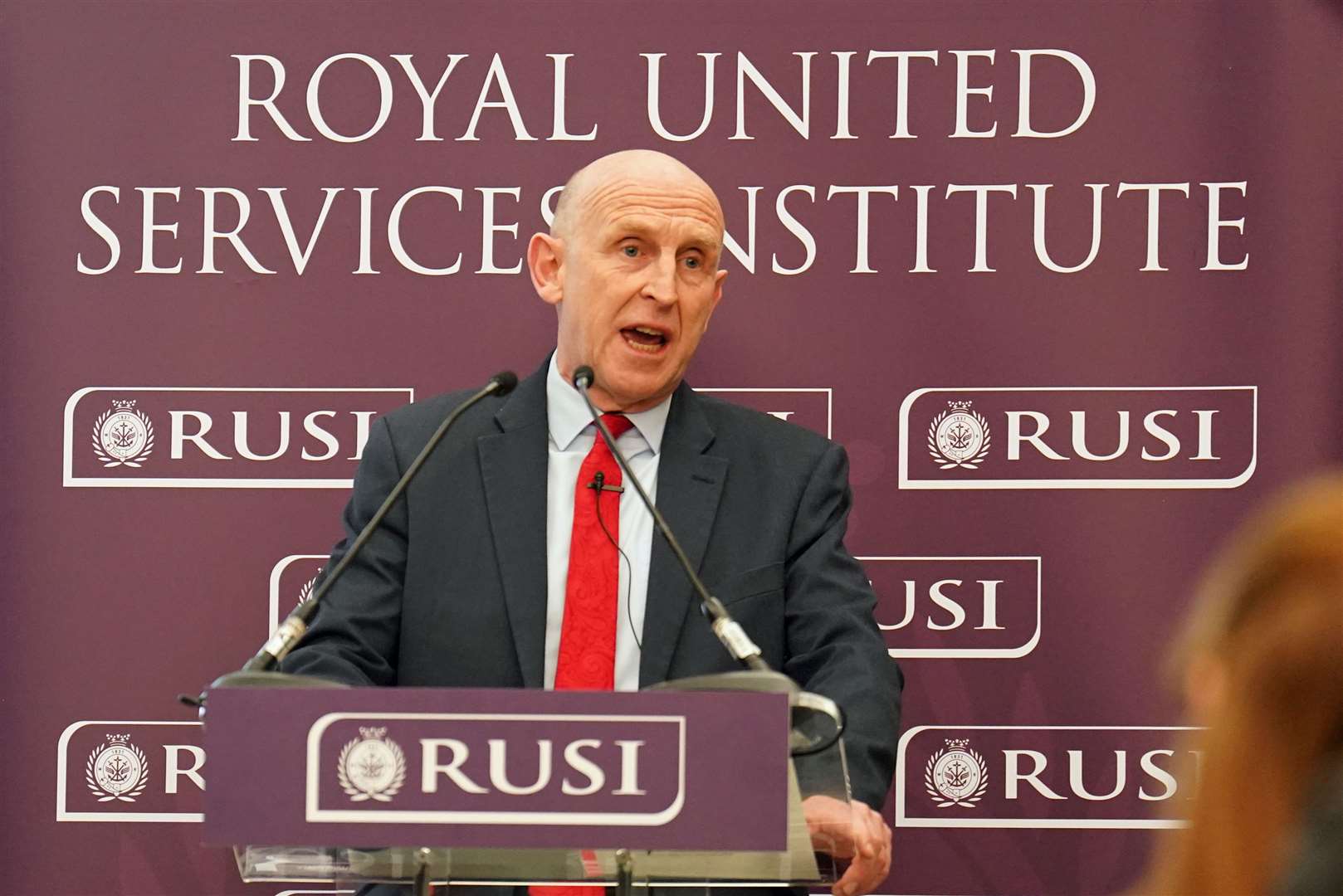 Labour shadow defence secretary John Healey speaking at the Institute of Directors, hosted by RUSI in London last month (James Manning/PA)