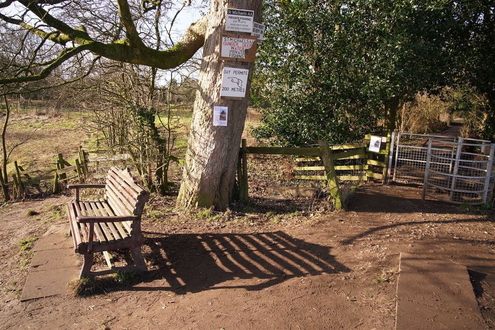 The bench where Nicola Bulley’s phone was found, on the banks of the River Wyre in St Michael’s on Wyre, Lancashire (Peter Byrne/PA)
