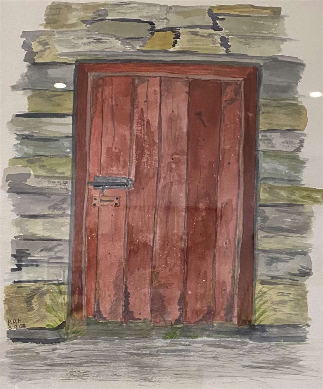 A painting by Gregory's mother Kathleen Hooker showing the barn door that Lord Horne was carried on. The picture hangs in the restaurant at Puldagon.