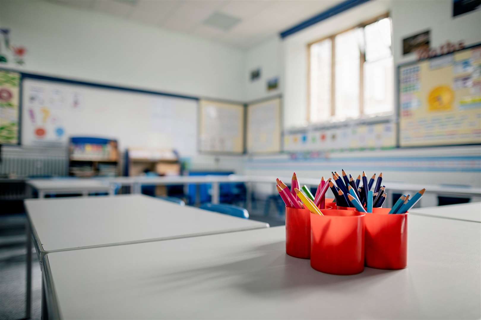 A closeup of an empty classroom.
