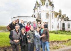 Standing in front of the John O’Groats House Hotel, which will become the focus for an art project prior to its redevelopment, are (front, from left): Gavin Lockhart, Alison Weightman, Johnny Sherlock, Alex Patience and Fin Macrae, along with (back, from