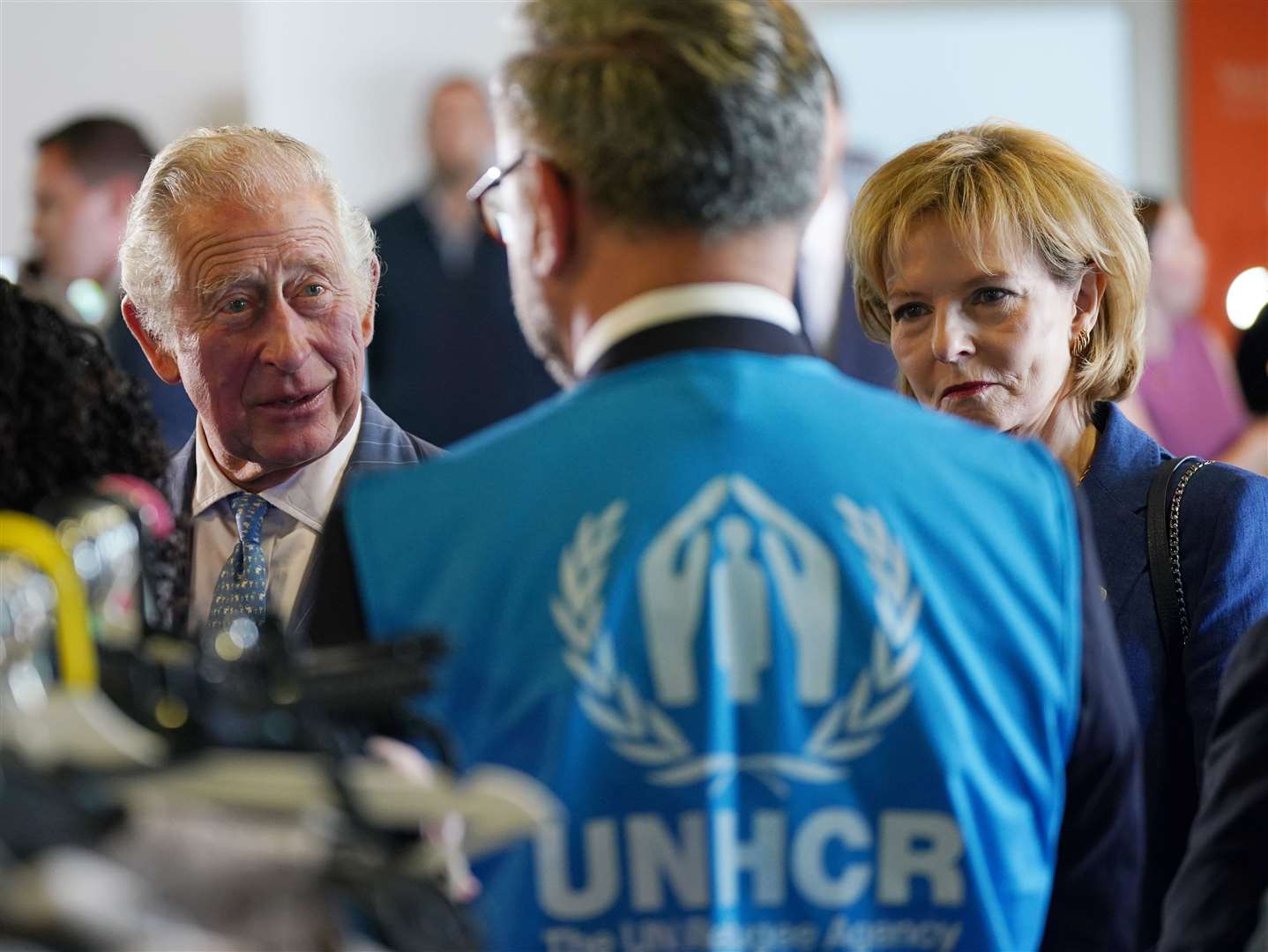 Charles and Margareta at the refugee centre in Bucharest (Yui Mok/PA)