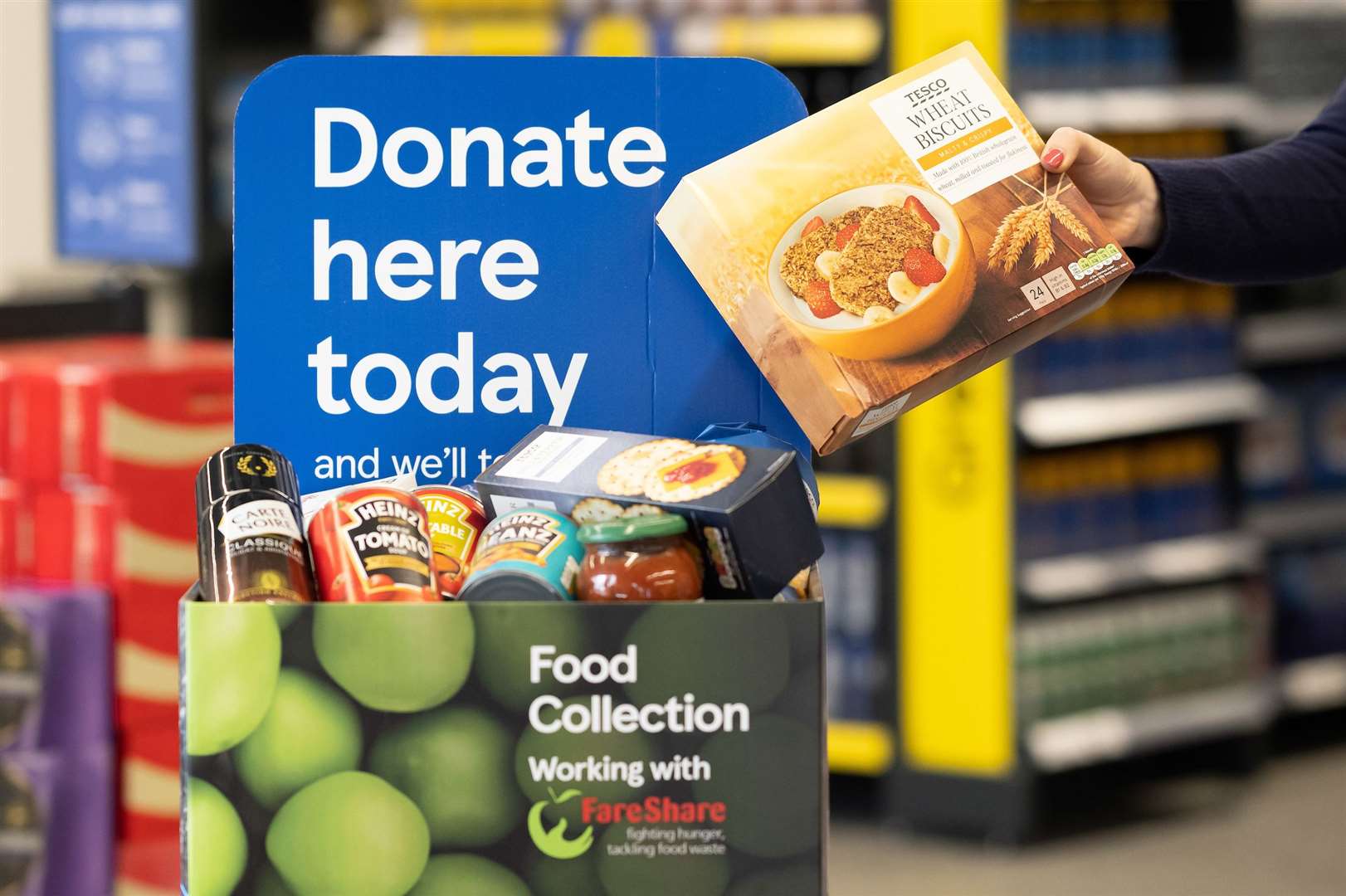 Tesco collection point for food donations.