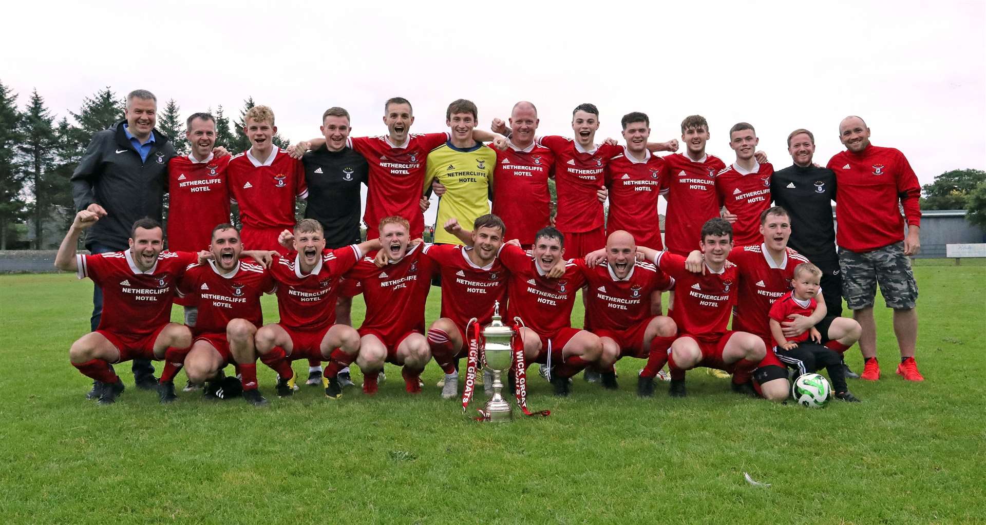 The Wick Groats players and management after winning the county league championship last year. Picture: James Gunn