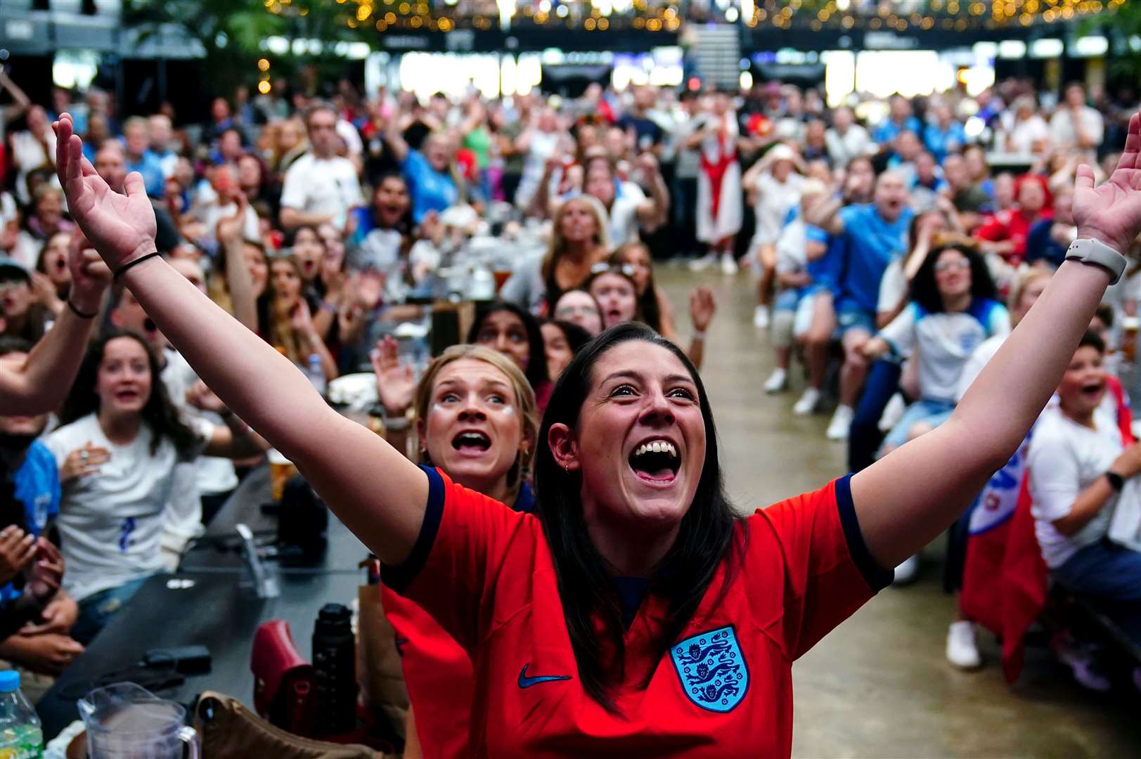 England fans celebrates the third England goal (Victoria Jones/PA)