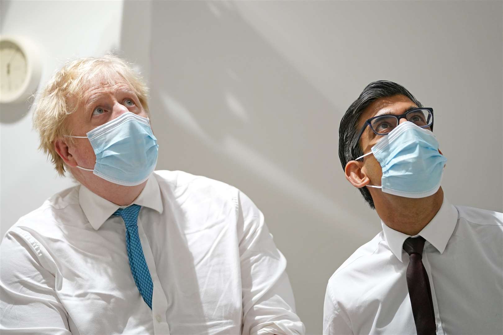 Prime minister Boris Johnson and chancellor Rishi Sunak during a visit to Maidstone Hospital – in April the pair were fined for attending Mr Johnson’s birthday bash before a meeting in Downing Street in June 2020, when England was under Covid restrictions (Gareth Fuller/PA)