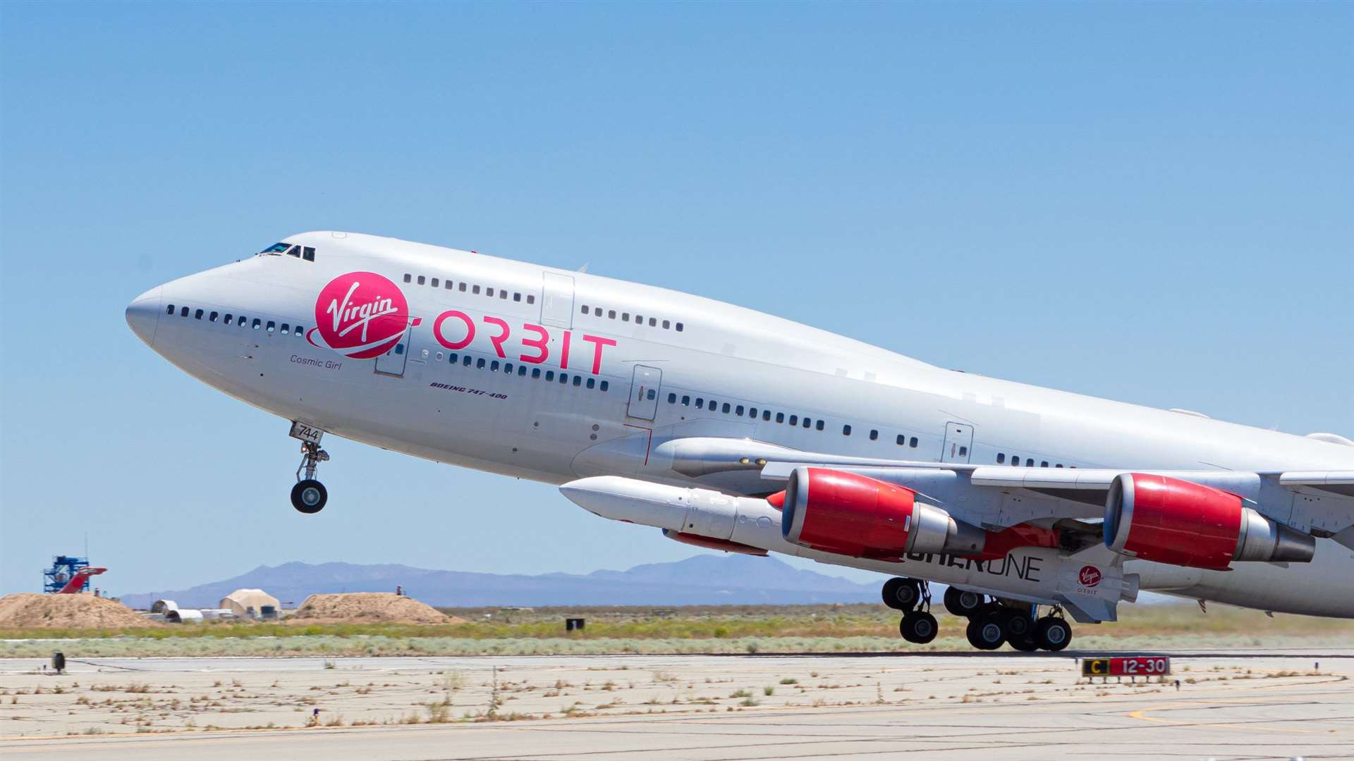 Cosmic Girl is a customised 747 that carries the rocket at take-off. Picture: Virgin Orbit