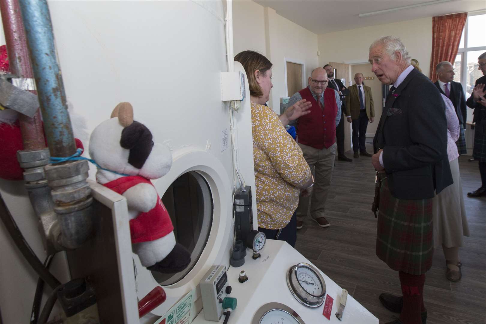 The Duke of Rothesay speaking to Diane Malcolm, who had just emerged from a session in the barochamber. Looking on is Stephen Lay, who also makes use of the Healing Hub. Picture: Robert MacDonald / Northern Studios