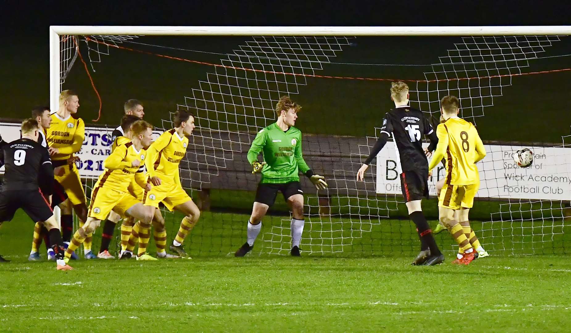 Ryan Campbell sees his shot go into the net for Wick Academy's opener against Forres Mechanics. Picture: Mel Roger