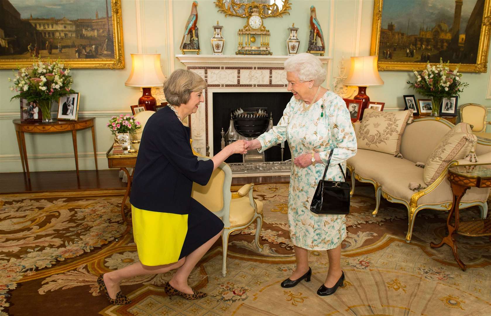 The Queen welcomes Theresa May for an audience where she invited the former home secretary to become prime minister and form a new government in 2016 (Dominic Lipinski/PA)