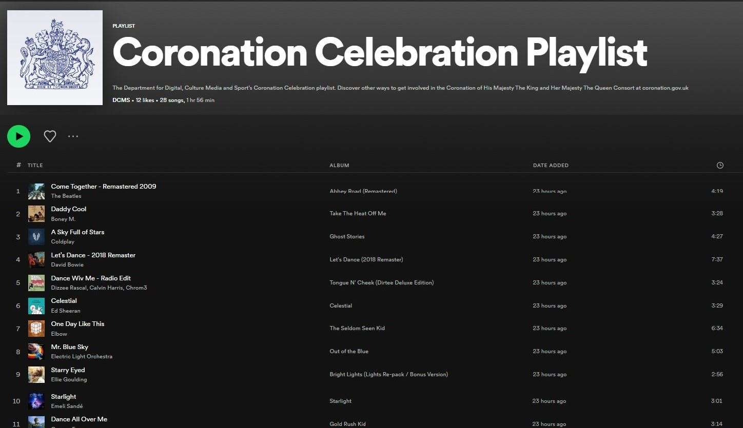 The DCMS’s Coronation Celebration Playlist on Spotify (PA)