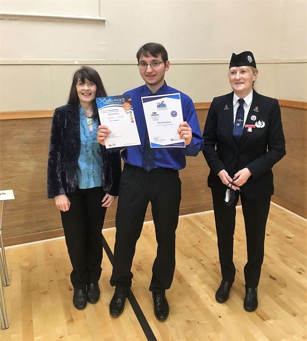 From left, Catherine Patterson from CVG, Rory Simmons and Johanna Geddes, captain of the 1st Thurso Boys' Brigade.