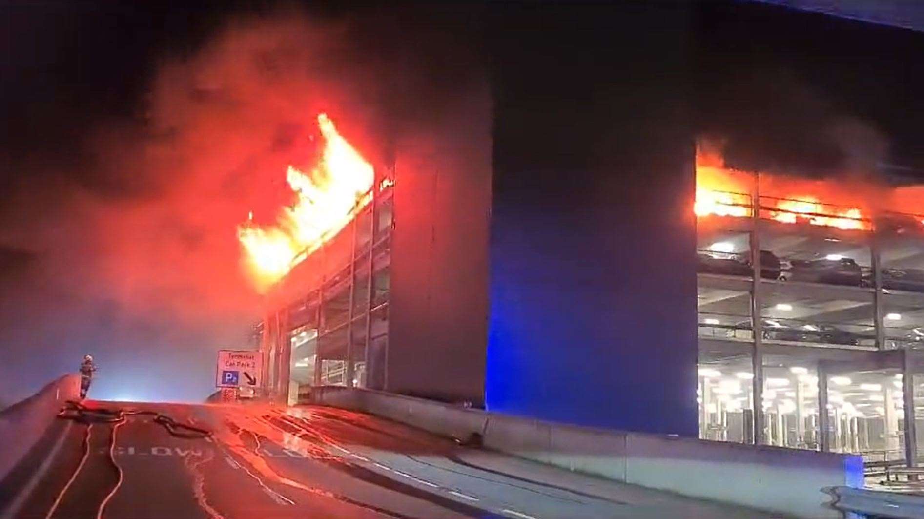 The fire in Luton Airport’s new multi-storey car park (Bedfordshire Fire and Rescue/PA)