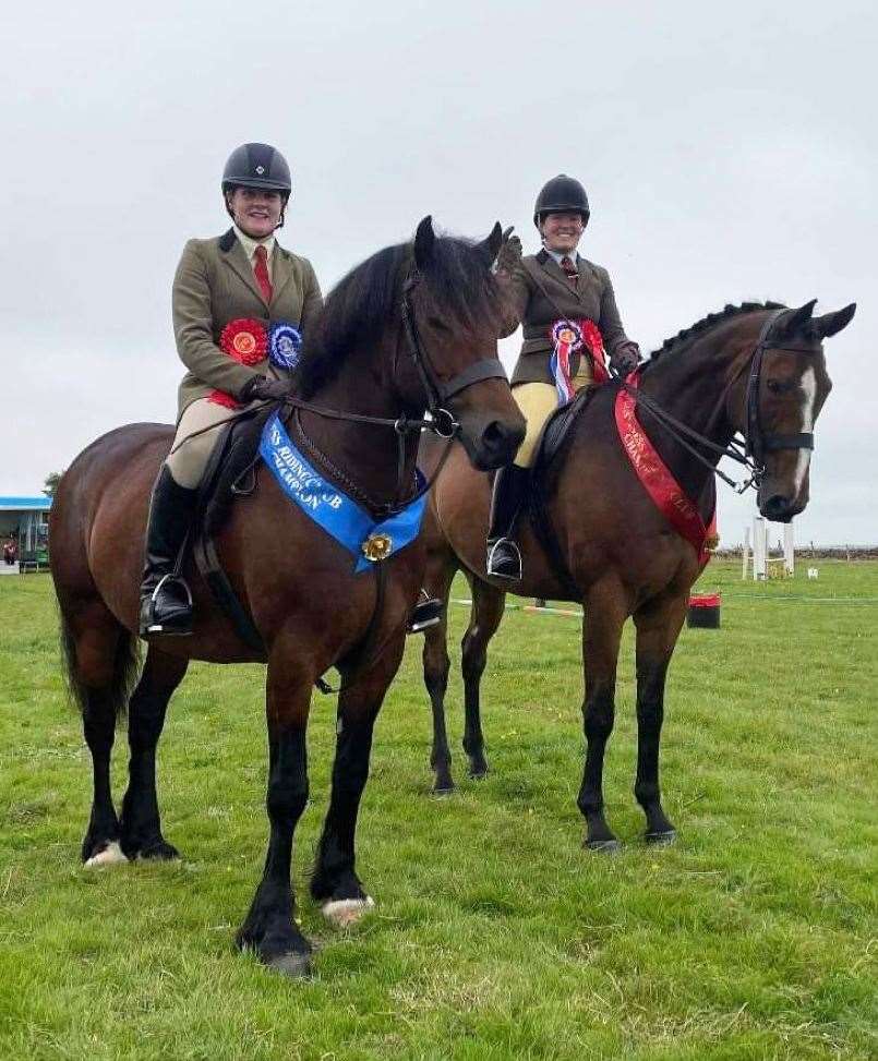 Ruth Sutherland and Mastermind IV, winners of the senior working hunter championship, along with the reserve champion Morven Mackenzie and Llynhelyg Lady Cilla.