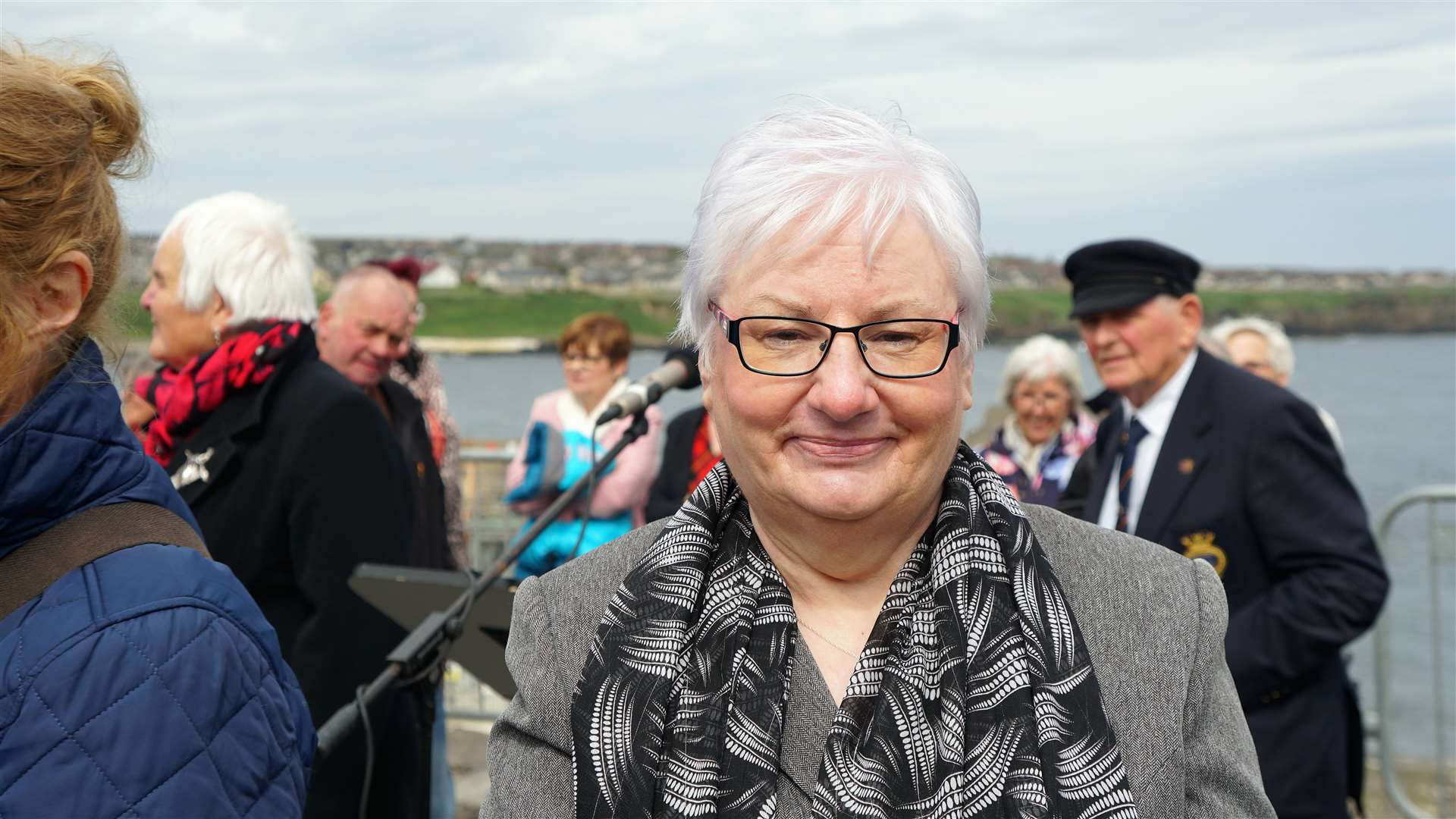 Jackie Dodds, Fishermen's Mission area officer for Caithness and Orkney, after dedicating the memorial. Picture: DGS