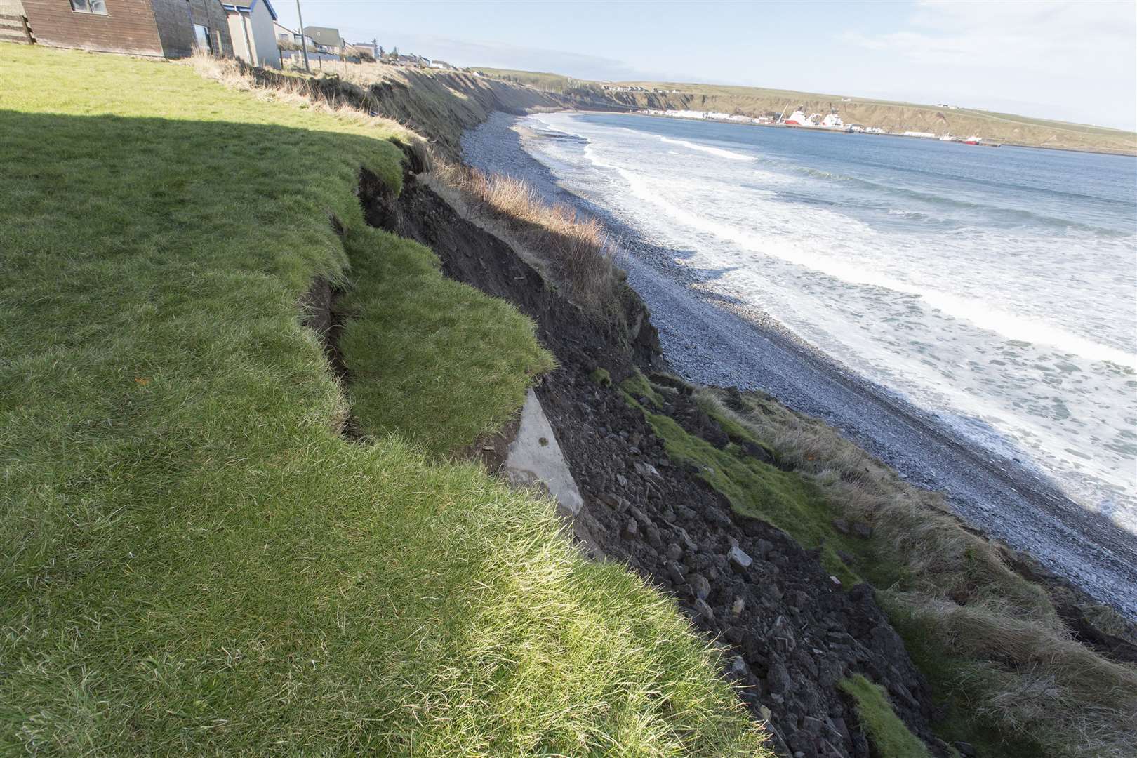 The landslip close to Shirley Hardie's home at East Gills overlooking Thurso Bay. Picture: Robert MacDonald / Northern Studios