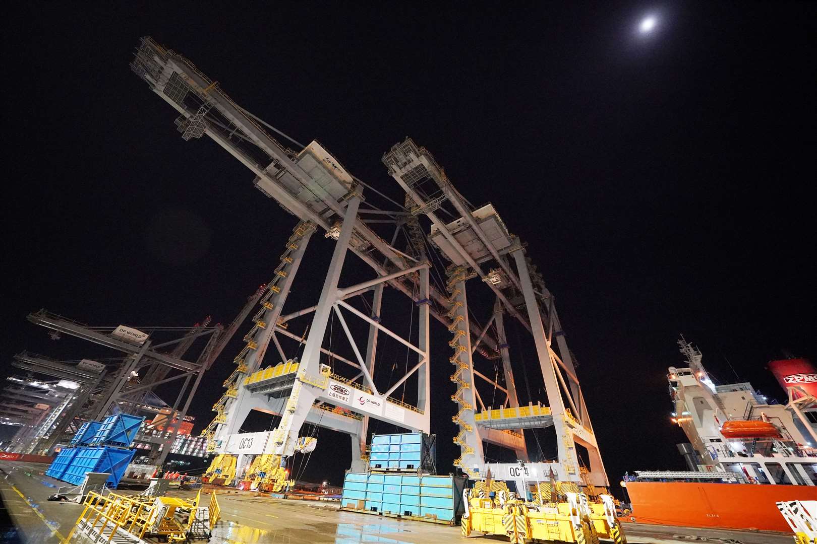 The quay cranes weigh more than 2,000 tonnes (Jonathan Brady/PA)