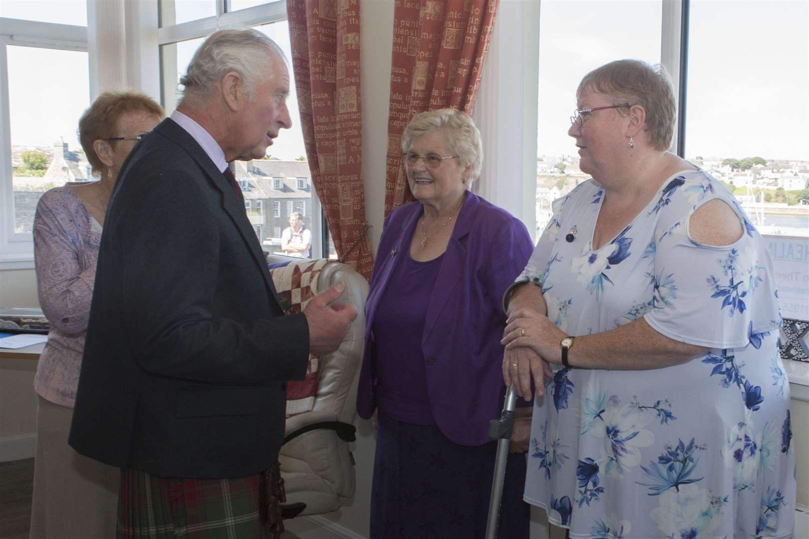 The Duke of Rothesay chats with Joanna Mackay and Meg McGill inside the Healing Hub. Picture: Robert MacDonald / Northern Studios