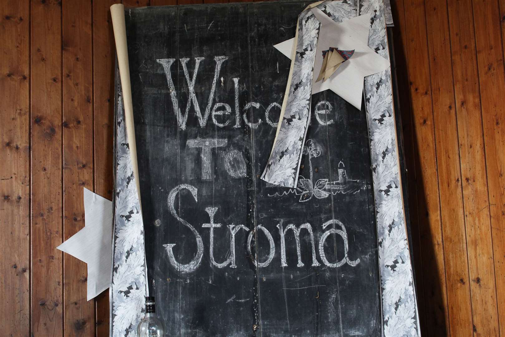 A welcome message in the former Stroma schoolroom. Picture: Alan Hendry
