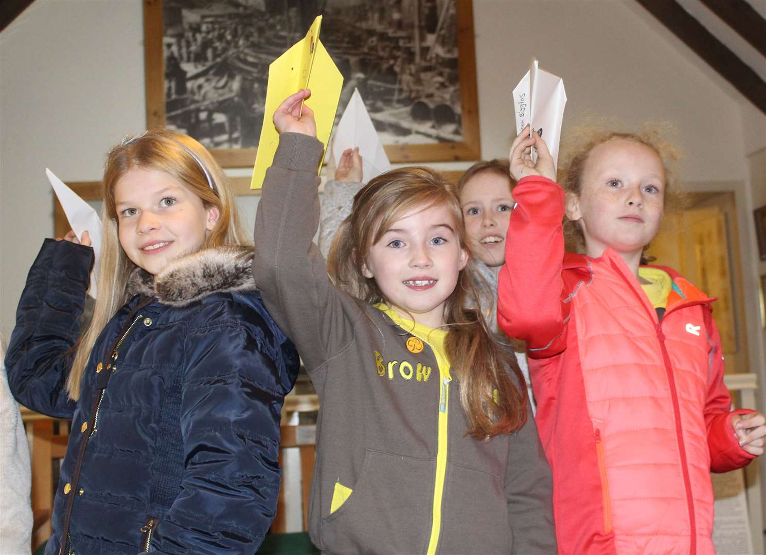 Paper aeroplane exchange with 2nd Wick Brownies at Wick Heritage Museum.