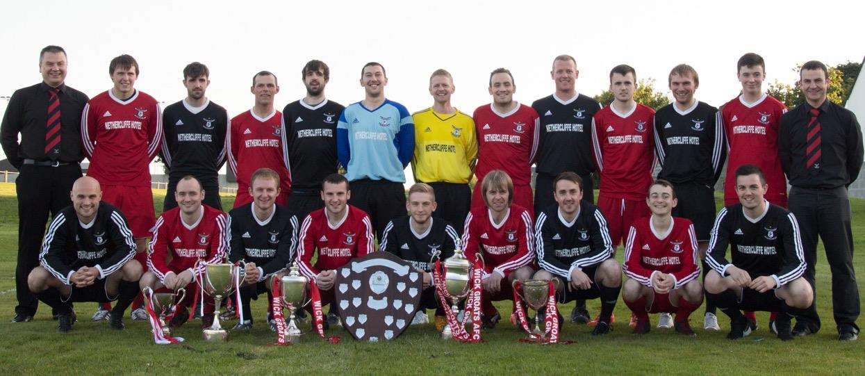 Wick Groats pictured with all five major trophies along with the pre season Wick League trophy which they won in 2015