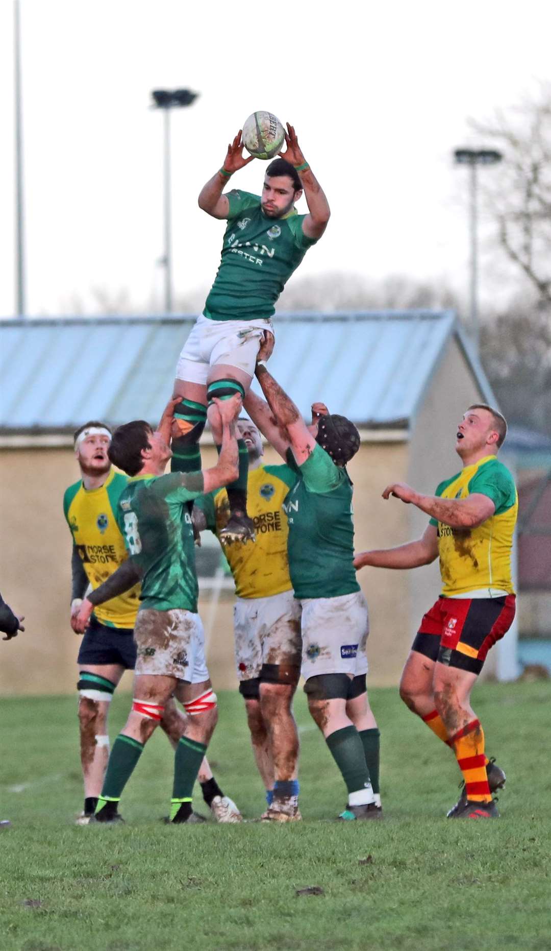 Kevin Brims wins a lineout. Picture: James Gunn