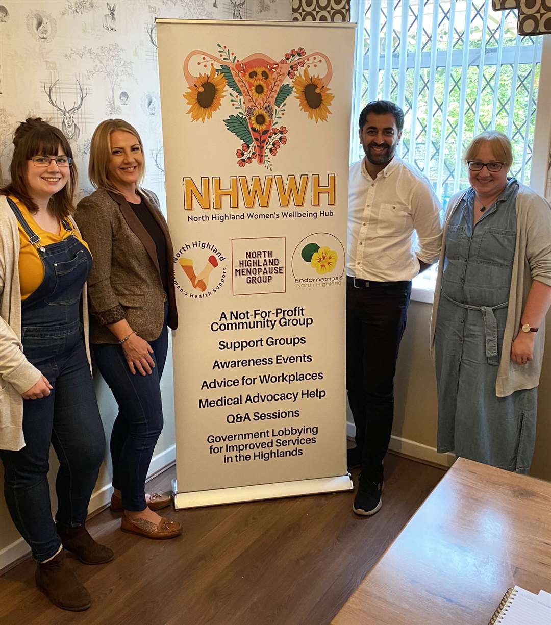 Humza Yousaf in Wick this summer with North Highland Women’s Wellbeing Hub representatives (from left) Rebecca Wymer, Claire Clark and Kirsteen Campbell.