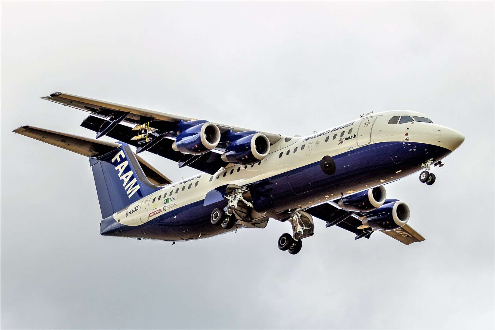 The FAAM aircraft was seen coming in to land at Wick John O'Groats Airport on Tuesday afternoon. Some of the aircraft's specialist instrumentation can be seen under its wings. Picture: Alan McGee