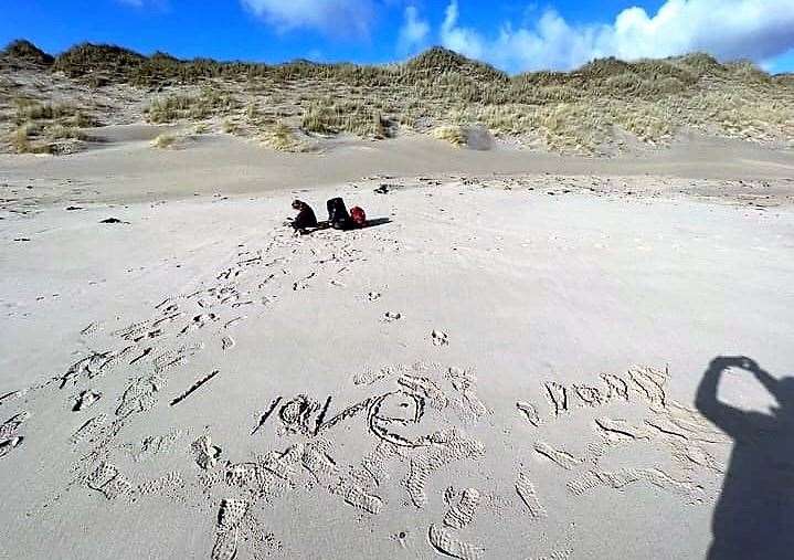 Eight-year-old Eve wrote messages on Reiss beach.