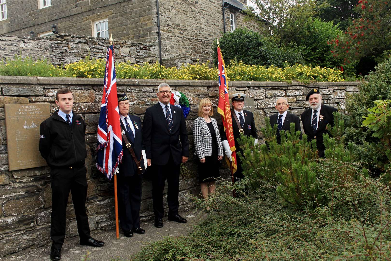 The main group who took part in the Merchant Navy Day commemoration in Wick on Sunday. Picture: Alan Hendry