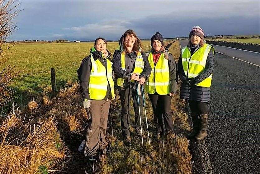 A quick snap at Ulbster for the walkers – (from left) Angela Barnett, Karen Penny, Hannah Perriewood and Karon Jappy.