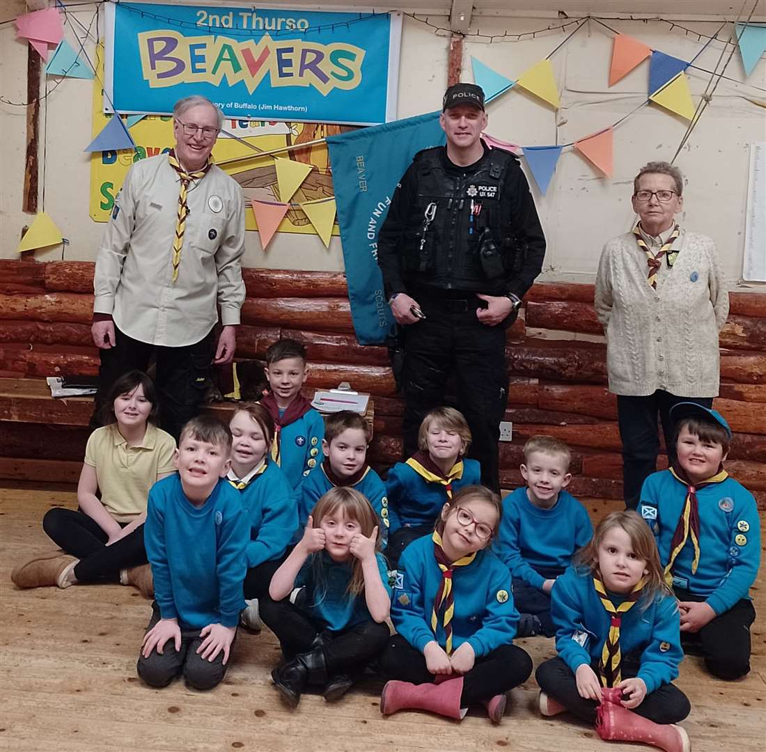 The Beavers with Martin Sinclair of the CNC at Dounreay along with Beaver leaders Ian Pearson and Sandra Carson.