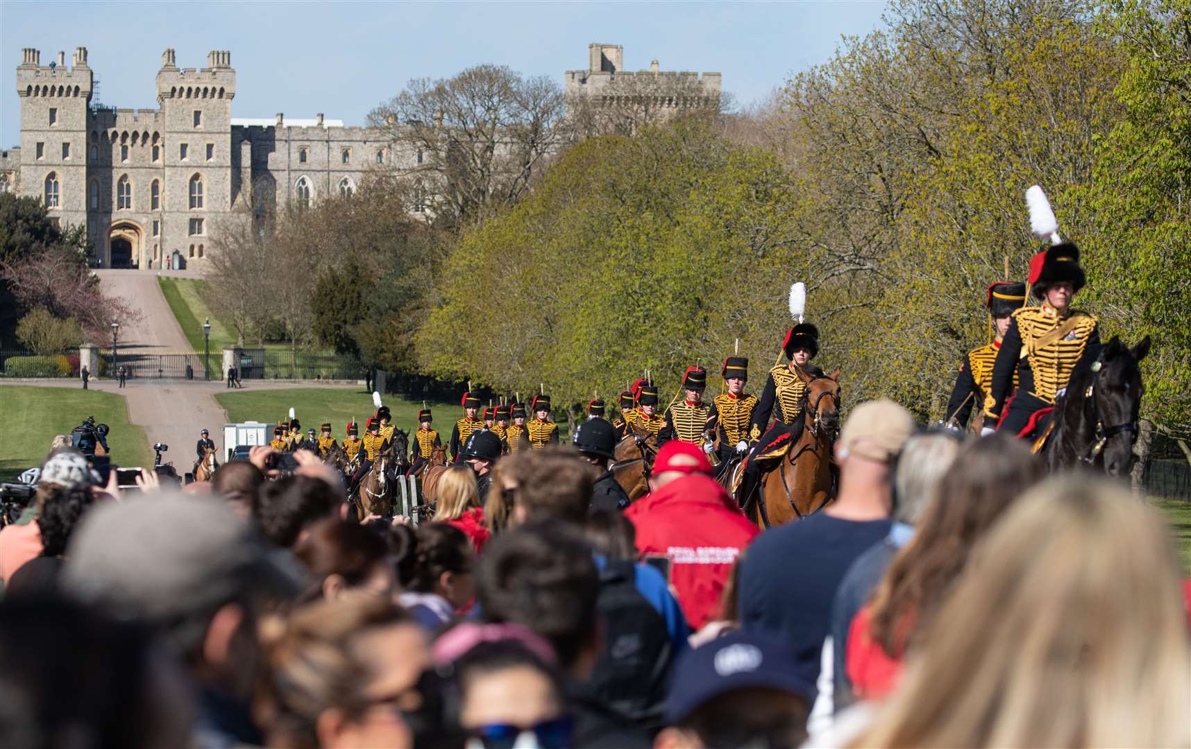 The King’s Troop Royal Horse Artillery make their way down the Long Walk as they leave Windsor Castle (Andrew Matthews/PA)