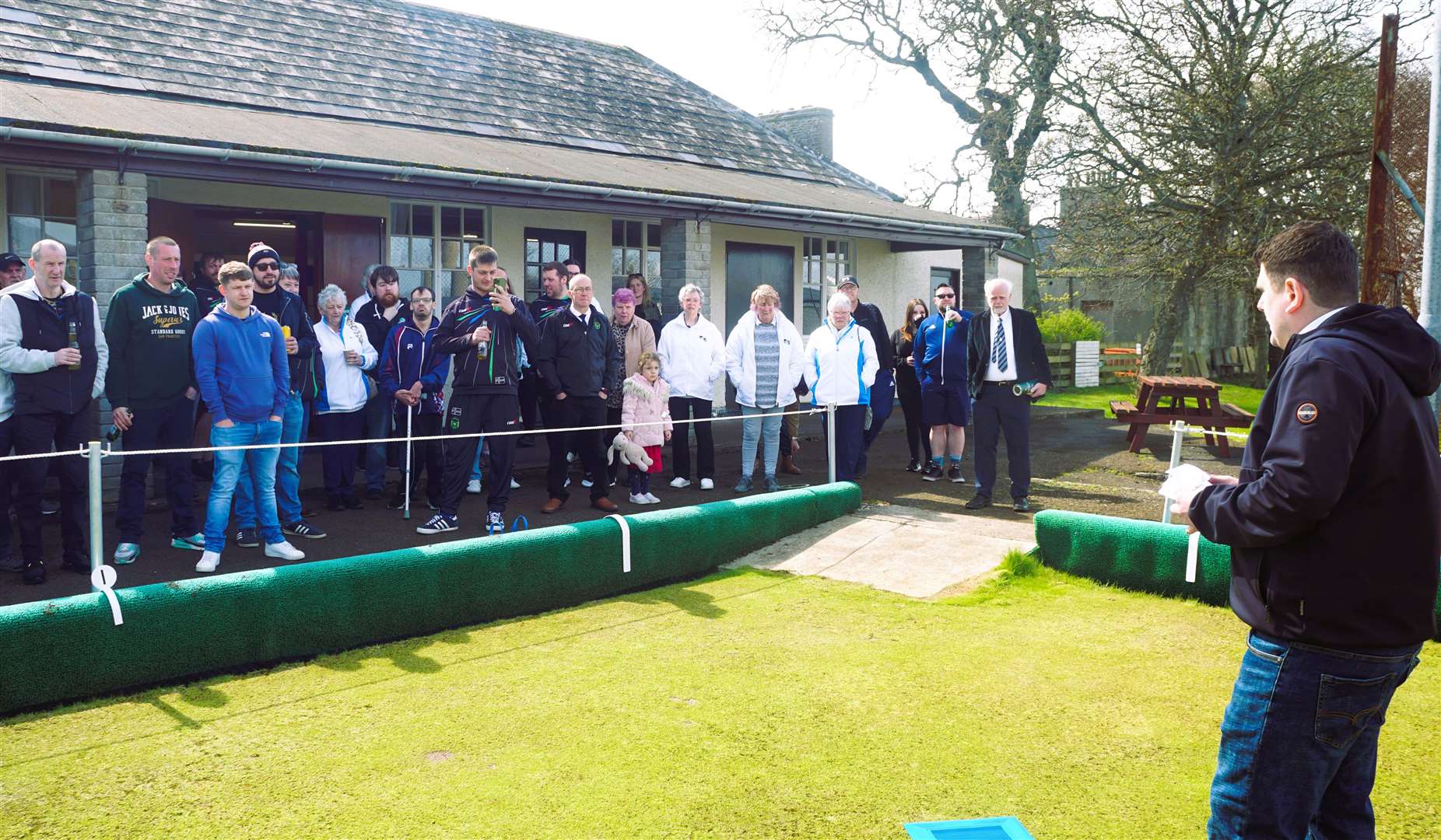 Scott Christie, the new president of Rosebank Bowling Club, delivers a speech at the event. Picture: DGS