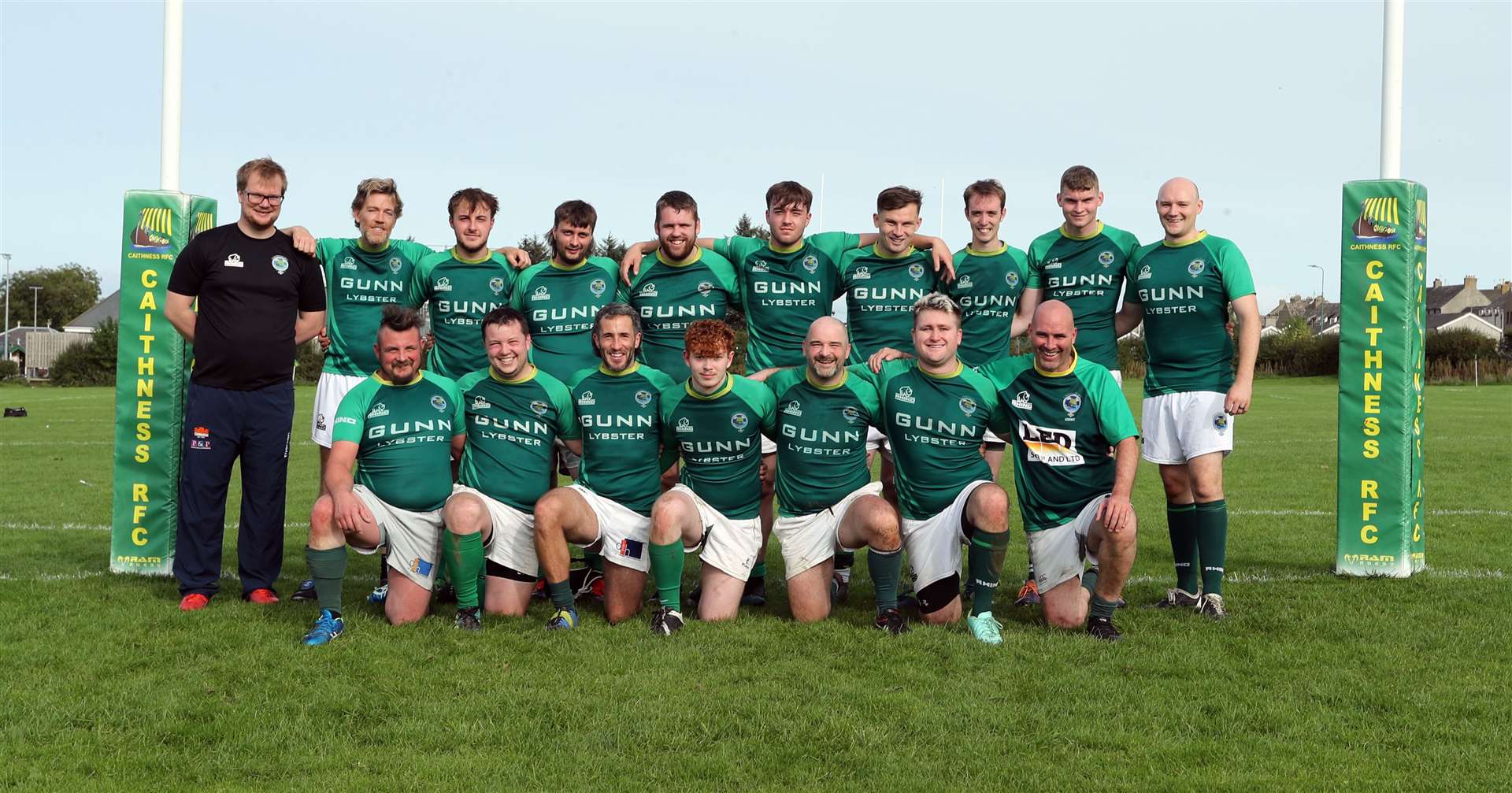 Caithness 2nd XV borrowed the first team's green kit for a home match against Skye at the end of September, with coach Cameron Boyd on the left. Picture: James Gunn