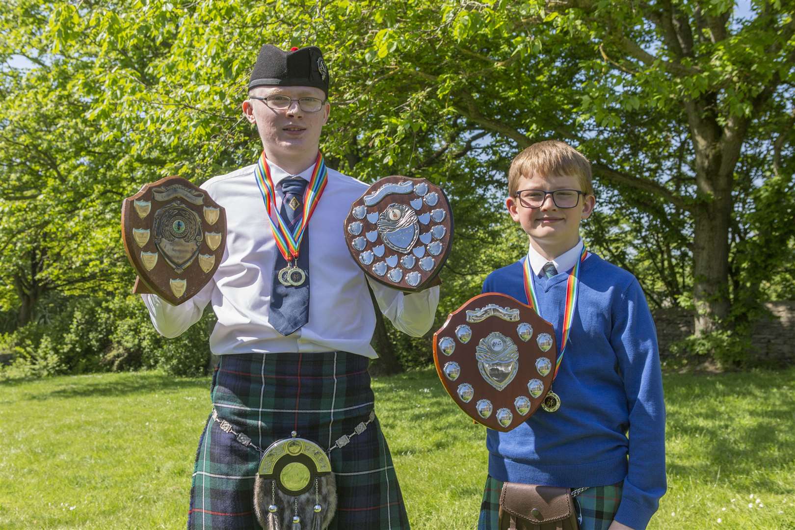 Arran King won both the senior piping trophies, receiving the Piping Challenge Shield for march and the Bagpipes Shield for strathspey and reel, while the primary trophy, the Bagpipes Shield for march, went to Samuel Gunn. Picture: Robert MacDonald / Northern Studios