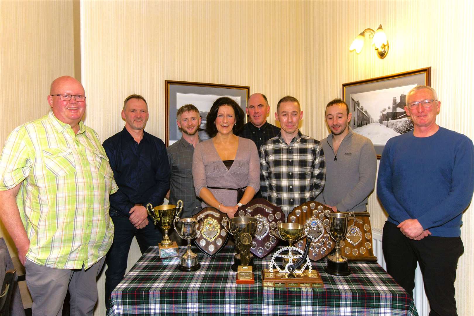 Wick Wheelers trophy winners pose for a photograph during the club's presentation dinner in the Nethercliffe Hotel, on Saturday night. Club champion was Stuart Anderson, (centre right), while Lisa Coghill won the ladies championship. Photo: Robert MacDonald/Northern Studios