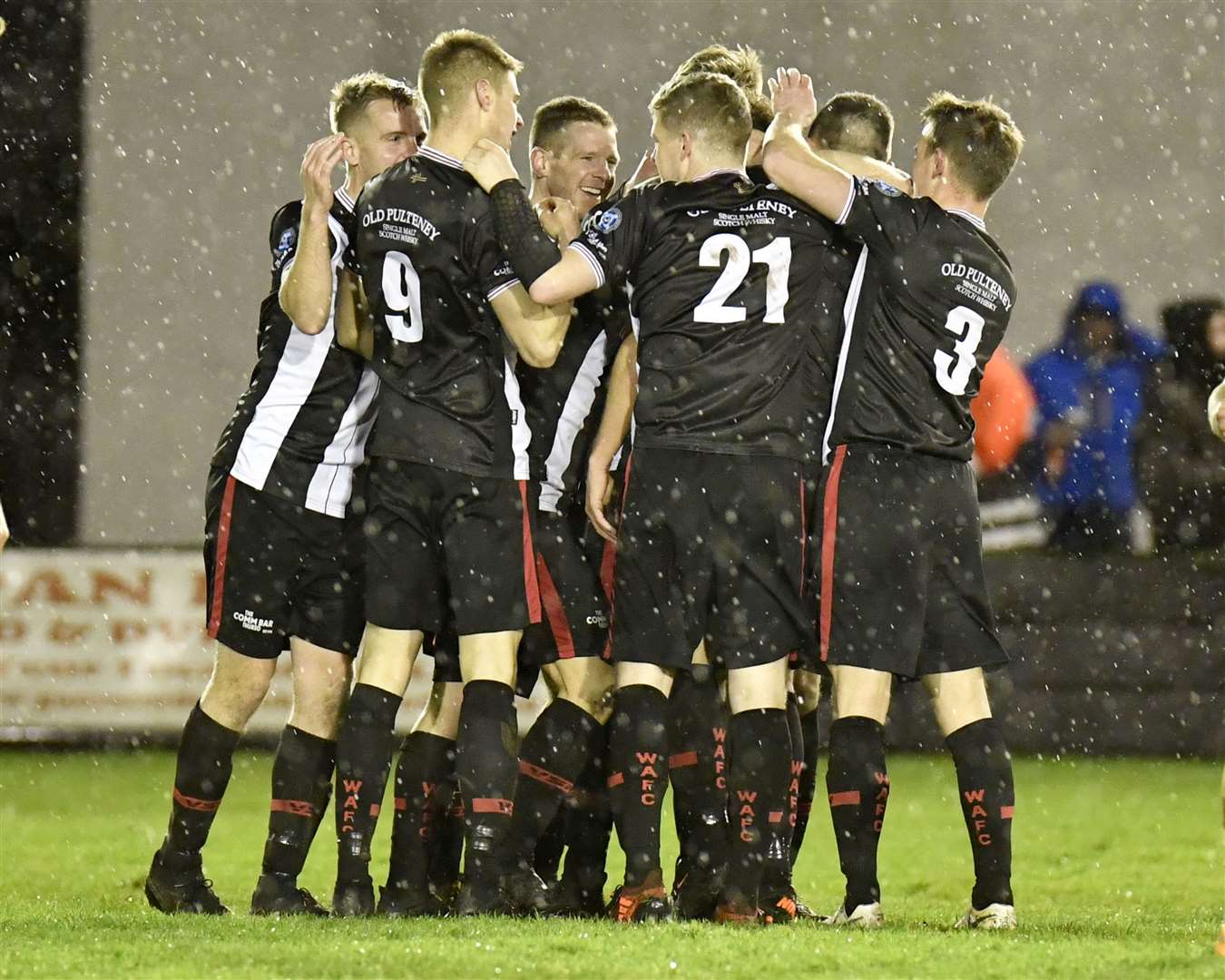 Academy players celebrate Jack Henry's cup-tie winner against Forres Mechanics. Picture: Mel Roger
