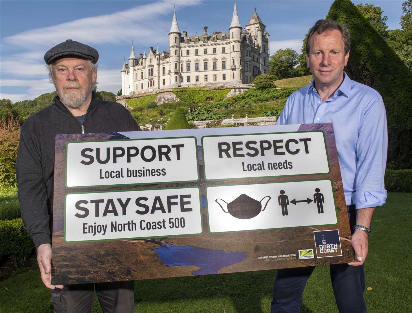 North Highland Initiative chair David Whiteford (left) and Scottish actor, James (Jimmy) Yuill from Golspie, who is backing the NHI’s Highland Time campaign. Picture: Trevor Martin