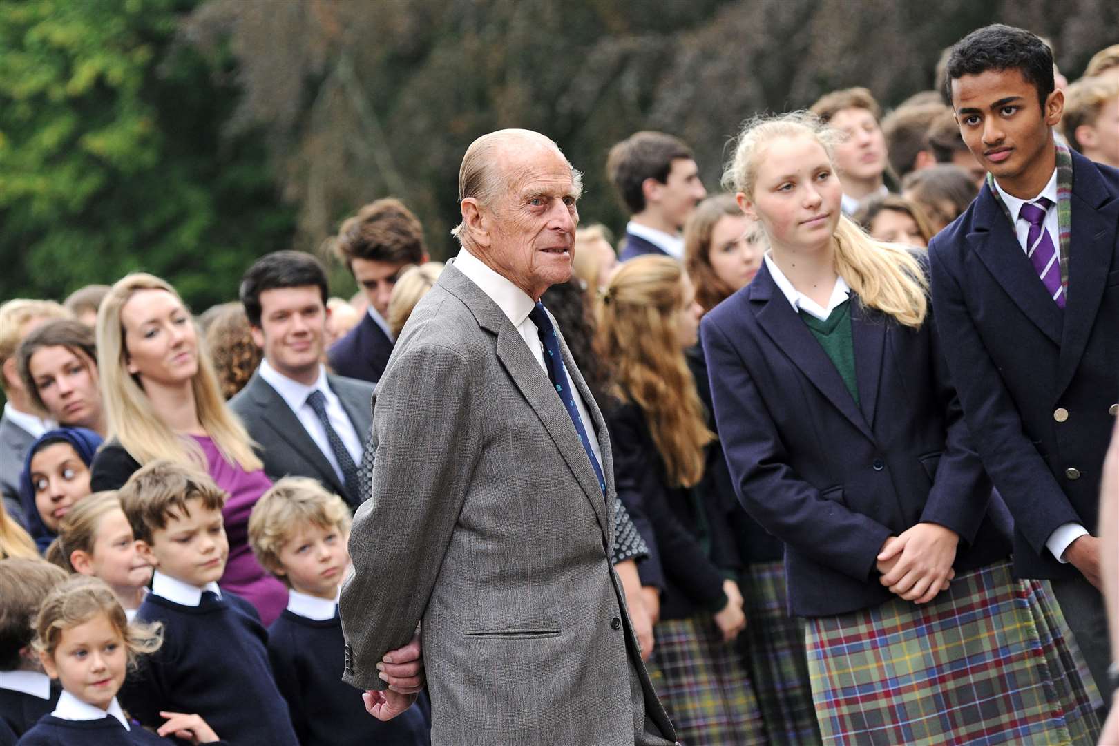 Prince Philip during a visit to Gordonstoun in 2014 to mark his former school's 80th anniversary. Picture: Daniel Forsyth