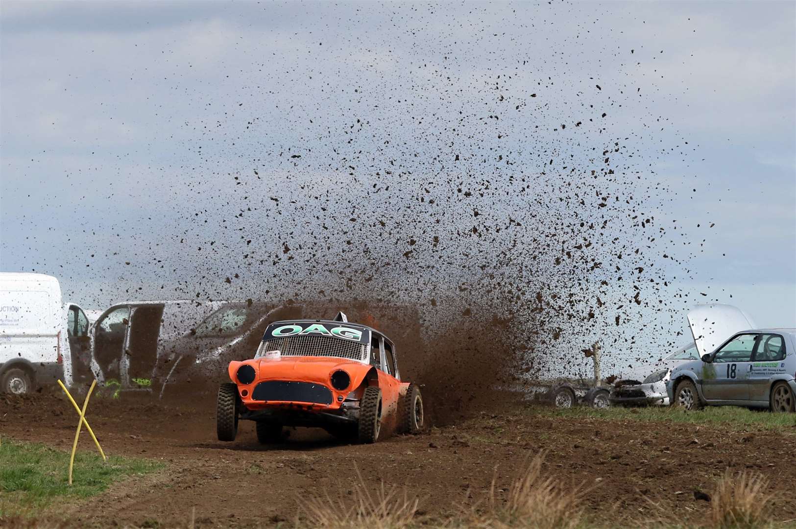 Gary Buchan on the first corner in his Mini in round two of the Caithness Autocross Club season, held last month. Picture: James Gunn