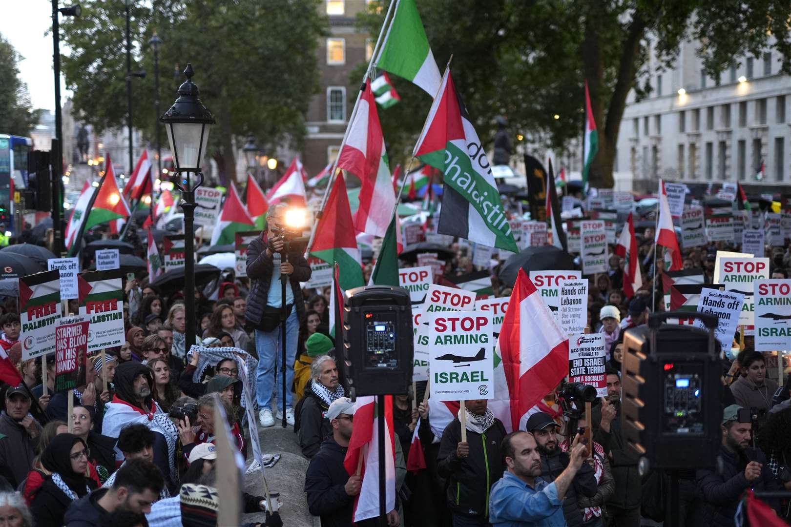 People during a pro-Palestine and pro-Lebanon protest on Whitehall in central London (Jordan Pettitt/PA)