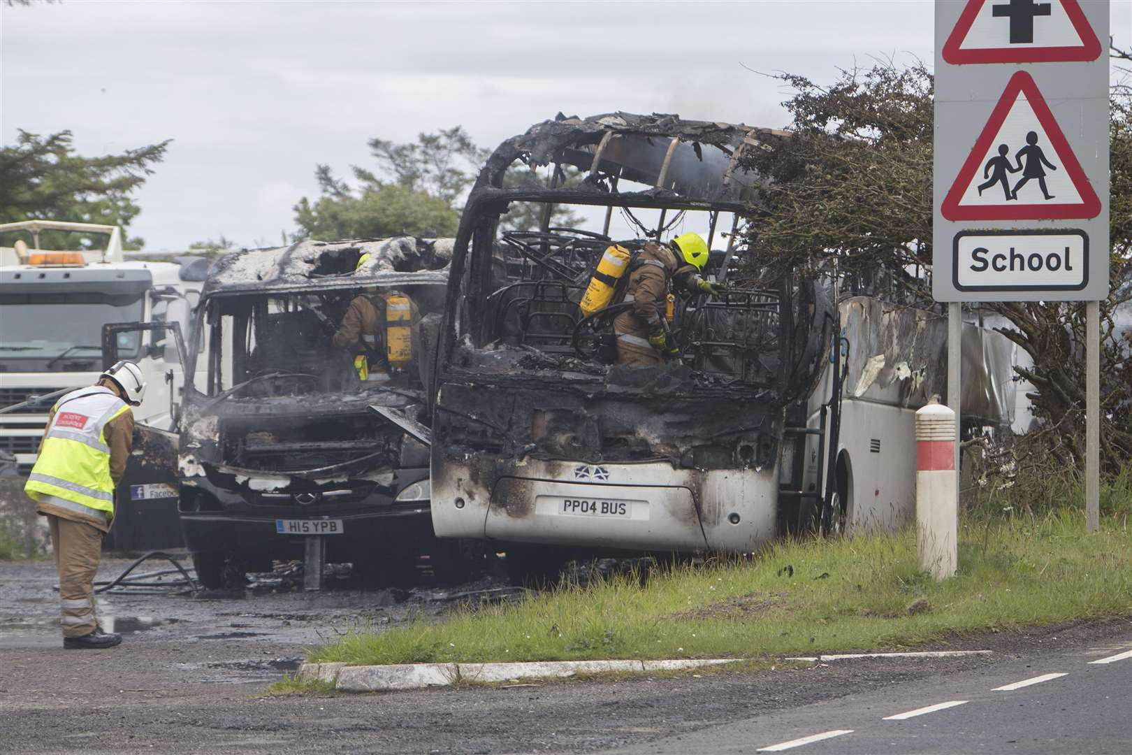 The fire-damaged buses at Thrumster. Picture: Robert MacDonald / Northern Studios