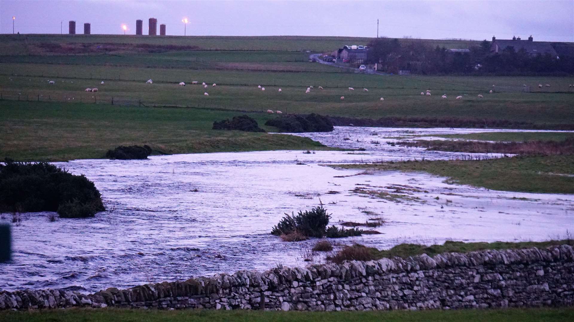 Flooding in fields at Haster after Wick River overflows. Picture: DGS