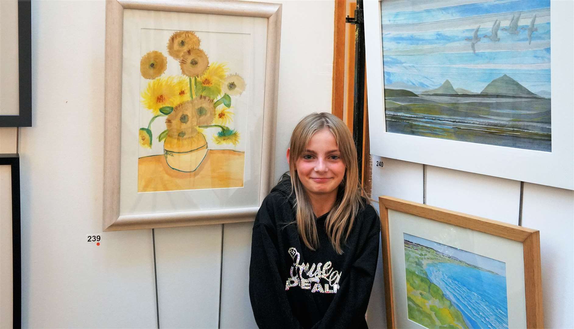 11-year-old Ava Matheson with her tribute to Vincent van Gogh which sold on the night. Ava's aunt is well-known local artist Jackie Newton who also had work in the show. Picture: DGS