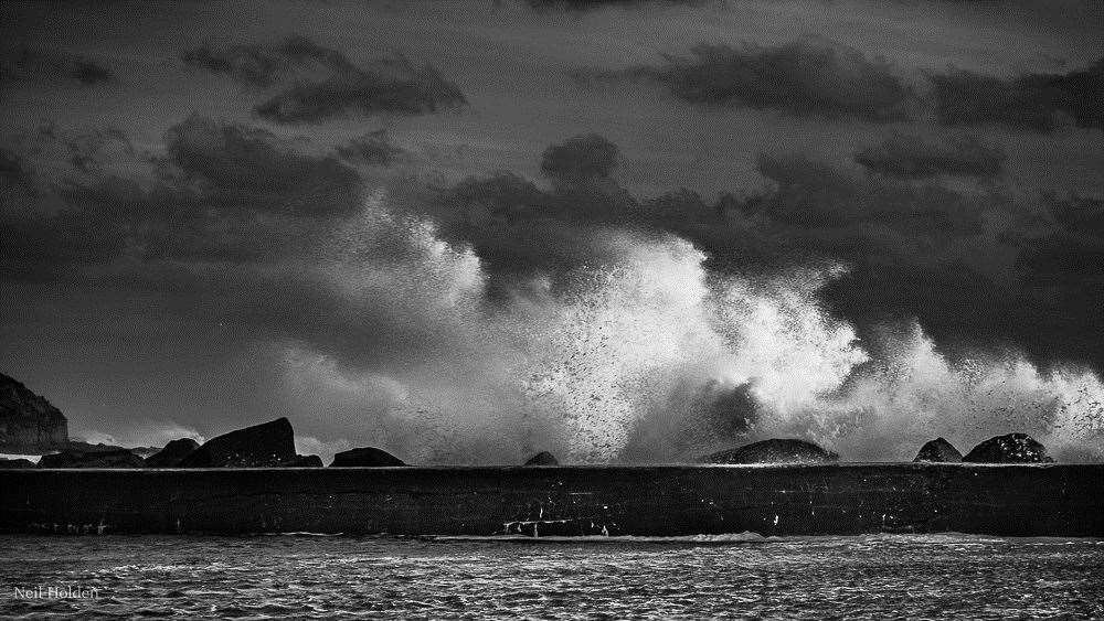 Wick harbour in the wind on Sunday. Picture: Neil Holden