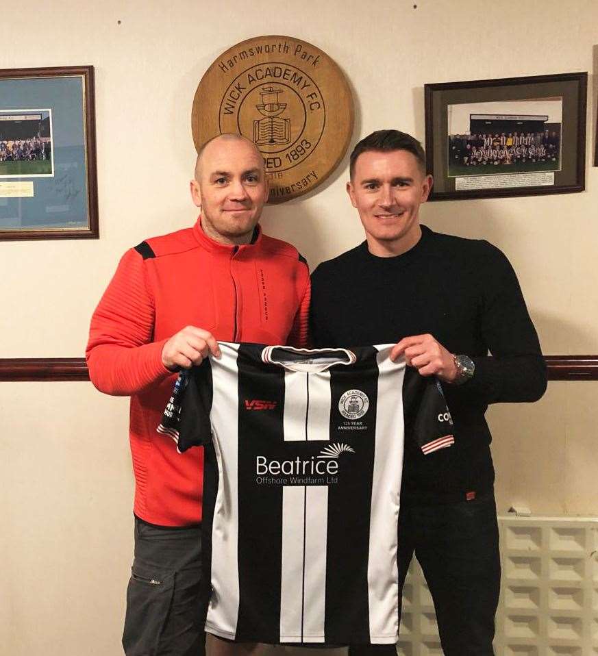 Stewart Ross (left) and Gary Manson will have to wait until this weekend, weather permitting, for their first game as Wick Academy management duo.