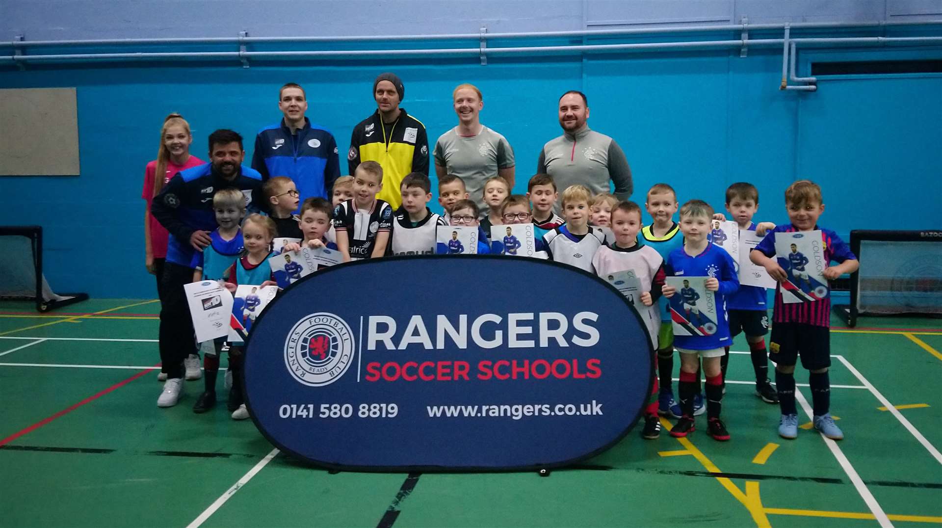 Youngsters who took part in one of the coaching sessions in Thurso games hall with ex-Rangers striker Nacho Novo.