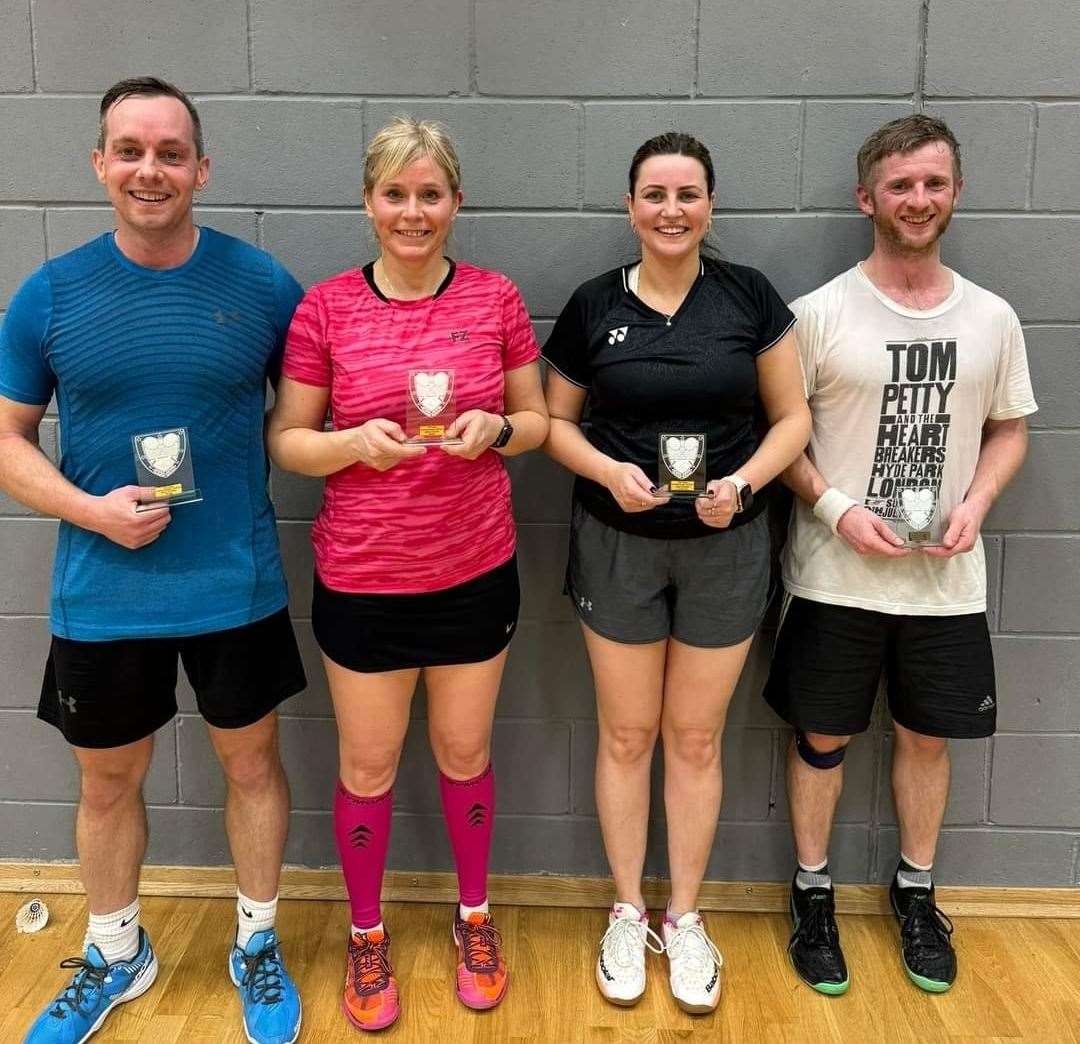 Open mixed doubles winners John Durrand and Carole Begg with runners-up Lauren Gunn and Iain Nicolson.